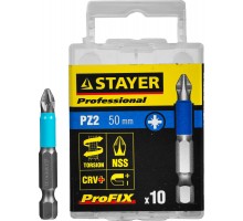 Биты STAYER "PROFESSIONAL" ProFix Pozidriv, тип хвостовика E 1/4", № 2, L=50мм, 10шт 26223-2-50-10_z01