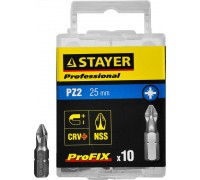 Биты STAYER "PROFESSIONAL" ProFix Pozidriv, тип хвостовика C 1/4", № 2, L=25мм, 10шт 26221-2-25-10_z01