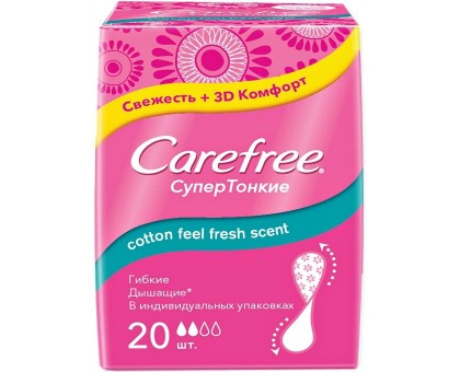 Прокладки гигиенические ежедневные Carefree Супертонкие Cotton feel, 20 шт