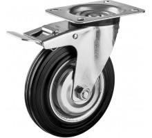 Колесо поворотное c тормозом d=160 мм, г/п 145 кг, резина/металл, игольчатый подшипник, ЗУБР 30936-160-B