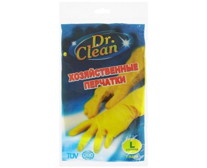 Перчатки хозяйственные "Dr. Clean", цвет: желтый. Размер L