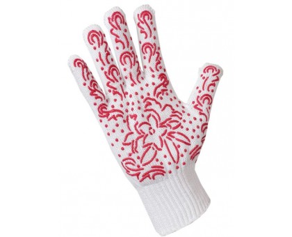 Перчатки "Хозяюшка Мила" для садовых работ трикотажные с дизайн напылением ПВХ, красные
