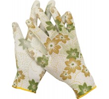 Перчатки GRINDA садовые, прозрачное PU покрытие, 13 класс вязки, бело-зеленые, размер M 11293-M