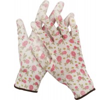 Перчатки GRINDA садовые, прозрачное PU покрытие, 13 класс вязки, бело-розовые, размер L 11291-L