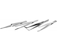 Набор ЗУБР: Пинцеты, нержавеющая сталь, прямой, заостренные губки, изогнутый, самозажимной прямой, плоские и широкие губки, 120мм 22215-H4