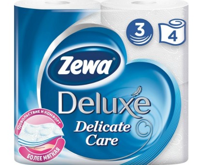 Бумага туалетная Zewa Deluxe Delicate care, 3-х слойная (4 шт.)